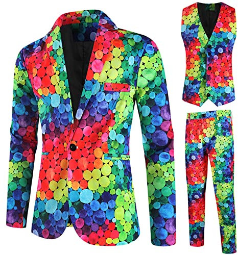 Radfahren Anzug Herren Valentinstag Druck Mode Casual Life Party Dress Up Anzug Jacke Weste Hose Dreiteiliger Anzug Designer Anzug Herren (Green, XXL)