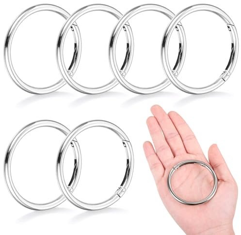 WUISOLQP 6 Stück Runde Karabiner 60mm Ring Karabiner Karabinerhaken Zink Legierung Groß Karabiner Rund O Ring Schlüsselanhänger Karabinerhaken für Tasche Handtasche DIY Handwerk Machen Silber