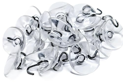 YLAB Lot de 24 crochets solides à ventouse de Noël - 2 cm - Transparents et réutilisables - Pour fenêtres en verre, miroirs de salle de bain, carreaux et portes - Sans perçage - Installation facile