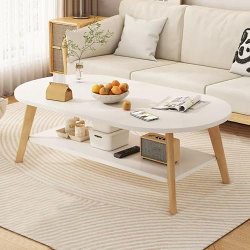 XMLYSMYS Couchtisch Aus Holz, Mitteltisch mit 2 Ebenen und Stauraum, Teetisch für Das Wohnzimmer, Einfache Montage(White,120cm)