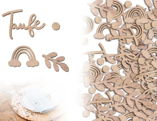 Lhbwhiz 100 Stück Taufe Konfetti,Holz Junge Mädchen Tischdeko,Babyparty Geburstag Kommunion Streudeko,babyshowerparty Regenbogen Taufdeko,Konfetti zum Basteln DIY Handwerk Deko