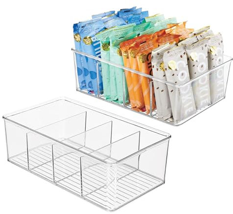 Zythrem Fridge Organisers 2 Pack Fridge Storage Organiser Bins Stackable Storage Container with Removable Divider for Kitchen and Refrigerator Cupboard Practical Can Clear Plastic Drawer Organization