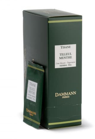 Dammann Frères® | Infusion de tilleul Menthe Poivrée - 24 Filtres | Tisane Digestive Tilleul Et Menthe Poivrée en Sachets Simples Sans Caféine