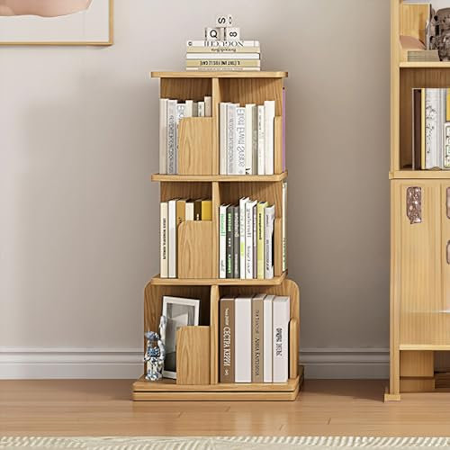 CTREVL Standregal Holzregal 360° Grad Bücherregale CD/DVD Aufbewahrung Regal, Drehbares Bücherregal Kinder, bücherturm freistehend, Geeignet für Wohnzimmer, Arbeitszimmer, Schlafzimmer und Büro(50x98c