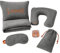 Kit de Voyage 4-en-1 pour Avion, Train, Voiture et Camping - Couverture Douce en Plaid Polaire Pliable et Compact, Coussin Gonflable Ergonomique, Bouchons d’Oreilles, Masque de Sommeil et Pochette