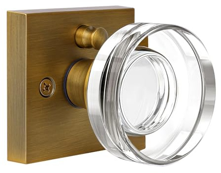 coolnews Crystal Door Knobs Antique Brass Door Knob Interior Privacy Door Knobs with Lock, Glass Door Knob Vintage Door Handle for Bedroom and Bathroom