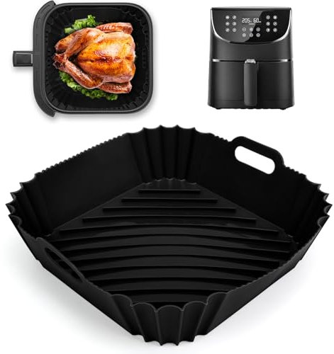 Silikonform Heißluftfritteuse für Cosori Airfryer 5.5 L, Silikon Einsatz Wiederverwendbares Zubehör für Cosori CP158-AF, 11-in-1, XXL Air Fryer (Schwarz)