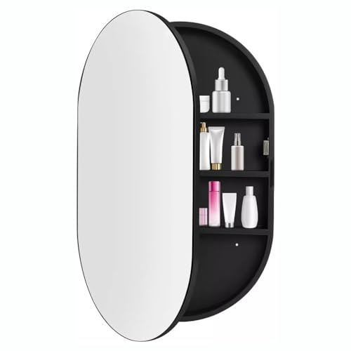 Easnuroz Mobiletto ovale per bagno con specchio Mobiletto in legno da parete per riporre gli accessori da bagno Adatto per bagni e docce