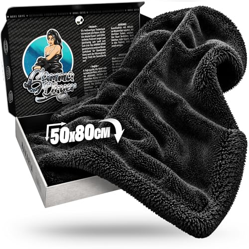 Nuke Guys Auto Trockentuch extrem saugstark & lackschonend | Gamma Dryer XXL 50x80cm Schwarz | 1400 GSM Mikrofaser Tuch zum effizienten Trocknen nach der Autowäsche | Mikrofasertuch