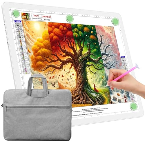 TOHETO Lavagna luminosa A3 con borsa per pittura a diamante, super luminosa magnetica con pulsanti laterali, Lightbox per tracciare e disegnare, tavolo luminoso con filo per schizzi, diserbo in vinile