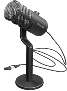 Genesis Radium 350D Dynamisches USB-Mikrofon, Kardioid, 24 Bit/192 kHz, USB-C mit USB-A Adapter, Mute-Taste, Gain-Regler, Metallgehäuse, Tischstativ, Podcast, Streaming, Discord, Gaming und Homeoffice