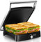 YASHE 2000W Kontaktgrill, Panini Grill mit 4 Scheiben, 180° Öffnung, Antihaftplatten (geriffelt & glatt), Temperatur einstellbar, Cool-Touch-Griff, Fettauffangschale – Silber/Edelstahl