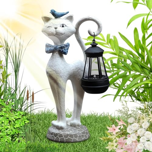 Demsyeq Lampes solaires d'extérieur en Forme de Chat | Décorations Lumineuses en résine imperméable pour extérieur, terrasse, Jardin, Porche, Balcon, Femme, Grand-mère