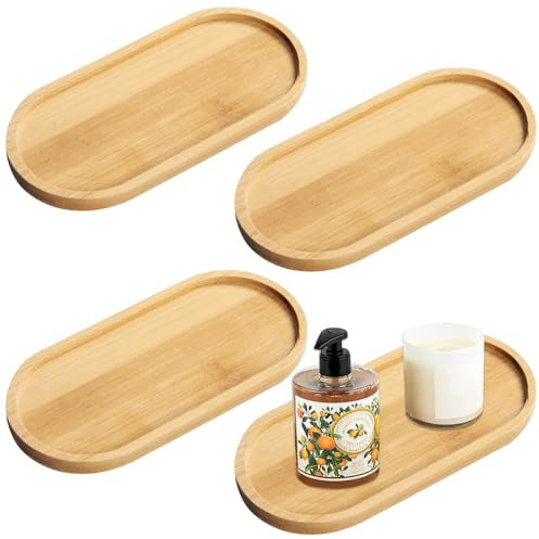 Vassoio di bambù, 4 pezzi vassoi ovali in legno piccoli, vassoio da portata in legno vassoi ovali in decorativo rotondo in bambù piccolo per sottobicchieri tè caffè torta (17,5 x 8,8 cm)