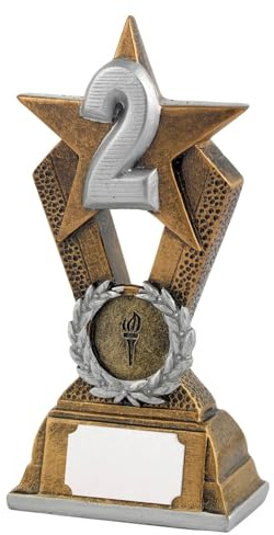 SilverTrophy: Trofeo a stella in argento e oro, secondo posto, medaglia d'argento, numero 2, regalo aziendale, statuetta conveniente, piastra da incisione personalizzata, premio sportivo, scuola