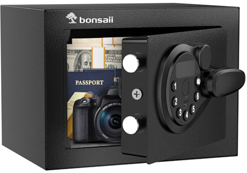 Bonsaii Cassaforte piccola da 6,6L con tastiera elettronica, cassaforte nascosta con chiave in acciaio, mini cassaforte per casa, ufficio e hotel, SF005