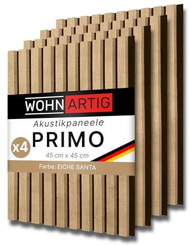 wohnartig® Wandpaneele PRIMO - Set 4 Stück je 450 mm x 450 mm | Farbe: Eiche Santa | Akustikpaneele | Wandpaneele auf filz | Wandverkleidung