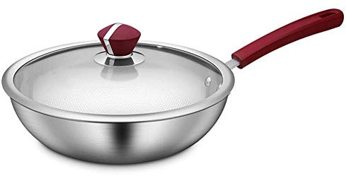 GUHPZA Wok, Padella, Padella Antiaderente Professionale con Coperchio, Padella di Medie Dimensioni per Carne, 30 Cm, per Cucinare Pancake, con Coperchio in Vetro Tempe