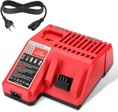 M12 & M18 - Chargeur rapide de rechange - Compatible avec les batteries Milwaukee M12 & M18 12 V - 18 V Li-Ion - Chargeur de voiture avec affichage LED et protection multiple