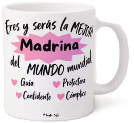 @Layra Cohi - Tazas de ceramica - (Madrina) con Frases - Regalo Original - para Madrina - Padrino - Persona Vitamina o Persona Favorita - Apta para Microondas y Lavavajillas