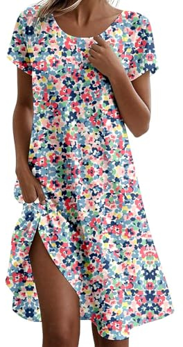 Abito Estivo Donna Vestiti Estivi Donna Abiti Curvy Cotone Lungo in Eleganti Vestito Casa Midi Lunghi Larghi Boho Leggeri Abbigliamento 5XL Abitini Spiaggia Prendisole Elegante da Women Vestitino