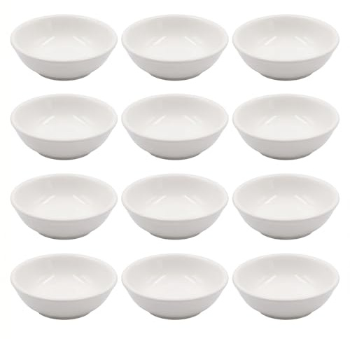 JIAC 12 Piezas Platos de Cerámica para Salsa de Soja Cuencos para Especias Redonda Mini Cuenco de Inmersión 7.5x2.3cm Cuencos Pequeños de Aperitivo para Ketchup,Salsas,Sushi,Especias,Vinagre