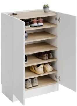 Plykit Zapatero Blanco Roble 100 x 72 x 34,1 cm, Armario Zapatero de Melamina 19 mm con 2 Puertas y Baldas Regulables para Entrada, Pasillo, Recibidor y Dormitorio