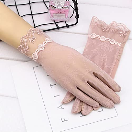 Sonnenschutzhandschuhe, Sommer-Sonnenschutz-Fahr-Touchscreen-Handschuhe Damen Ice Lace Short Thin Riding Outdoor(Pink)