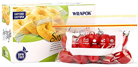 WRAPOK Small Freezer Bags Ziplock Sandwich Food Bags Reusable Snack Lunch Bag for School Kids - 6.3 x 4 Inch(100 Count)