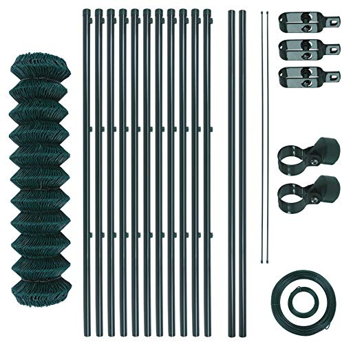 Maschendrahtzaun-Gartenzaun-Set verzinkt und grün beschichtet Maschenweite 6 x 6 cm, Zaunset, Drahtzaun, Maschendraht, Komplettset, Zaun-Set (1,25 x 25 m)