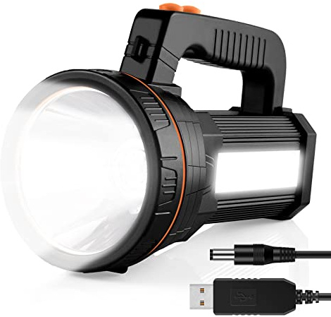 AF-WAN Lampe torche LED portable rechargeable puissante 9000 mAh 7000 lumens étanche projecteur latéral lanterne chargeur USB téléphone (noir)