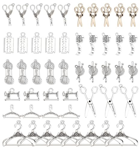 PandaHall 100 stücke 10 Arten Tibetischen Legierung Antikes Silber Nähen Stricken Thema Anhänger Charme Perlen für DIY Halskette Armband, Schere Ich Liebe Nähen Garn Clew Nähmaschine