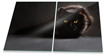 Herdabdeckplatte Ceranfeld 2-Teilig 2x40x52 Katze Schwarz Kochplatten Induktion
