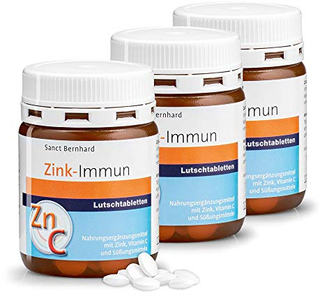 Sanct Bernhard Zink-Immun-Lutschtabletten | Mit Vitamin C | Pfirsich-Maracuja-Geschmack | 3x 120 Tabletten