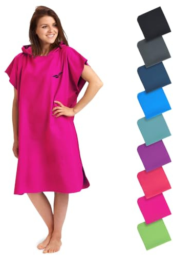 Fit-Flip Poncho de Plage Microfibre pour se Changer – Serviette Cabine pour Piscine Adulte et la Natation – de Bain Femme et Homme, Le Surf et la Plage – Taille: M, Rose