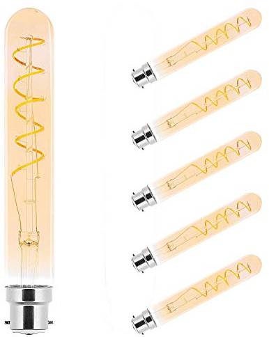 NCC-Licht 5 x LED Spiral Filament Leuchtmittel Röhre T30 2,5W B22 Gold extra warmweiß 2000K