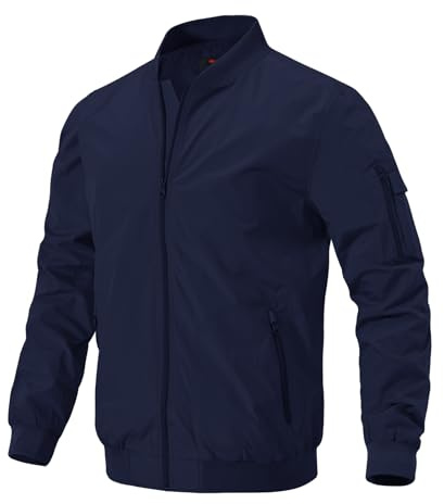 donhobo Herrjackor lätt vindjacka övergångsjacka bomberjacka vår höst flygarjacka stående krage baseball Blouson med fickor med dragkedja, blå, XL