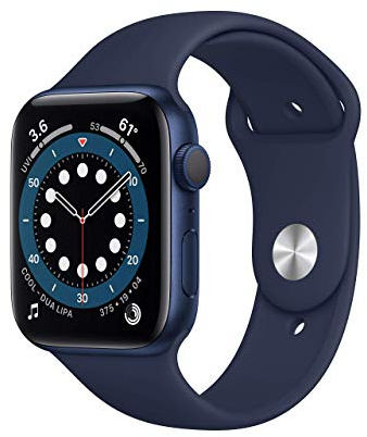 Apple Watch Series 6 (GPS, 44mm) - Blue Aluminum Case with Deep Navy Sport Band (Renewed)