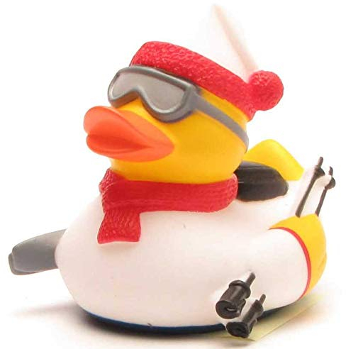 Duckshop I Badeente Skifahrer - orange I Quietscheente I L: 8,5 cm I Quietscheentchen I Geschenk für Wintersportler I Präsent Sammler