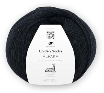 Pro Lana Golden Socks Alpaka, 100 g/390 m, 70% Alpaka, 30% Polyamid, 4-fädig, superweiche Sockenwolle (99 schwarz)