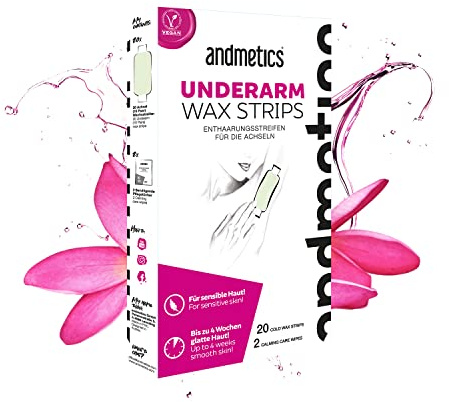 andmetics Achsel Wachsstreifen Damen | perfekt zur Enthaarung der Achsel |vorgeformte Kaltwachsstreifen für die Achsel | keine Hautirritationen mehr durch rasieren | 10 x Doppelstreifen