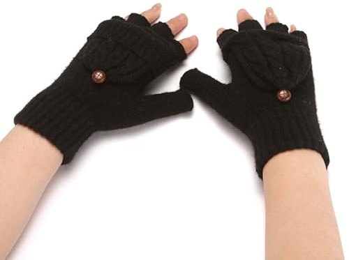 1 pares Guantes sin Dedos de Mujeres Cálido Manoplas de Punto de Invierno Convertibles Guantes sin Dedos con Cubierta para Días Frías para Damas y Niñas