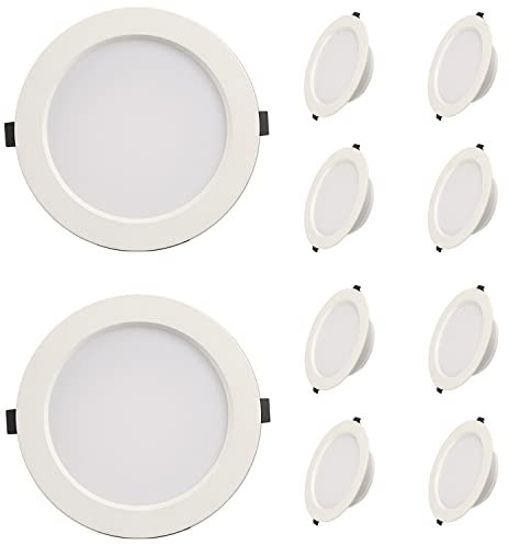 TPMAFF Einbau-Downlight LED, Runde Extraflach Aluminiumring LED Deckeneinbauleuchte,2700K,3000K,4000K,6000K,5W/9W/15W 500-1500 Lumen,Inklusive Transformator, Pack ×10