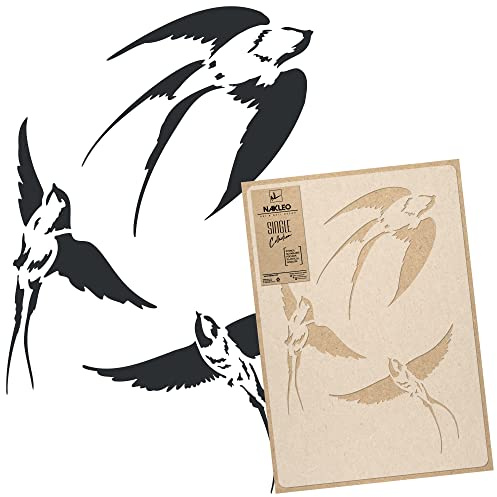 NAKLEO Pochoir pour Peinture Murale Grand Format 43x64cm, Modèle en Plastique et Réutilisable, Hirondelles Contour Nature, DIY Bricolage Artisanat Décoration a Peindre, Bois Tissu Mueble