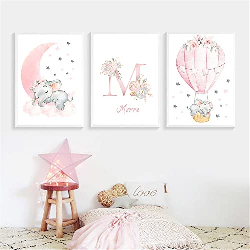 Youihom 3 Bilder Kinderzimmer Mädchen Rosa 30x40 Babyzimmer Poster Personalisiert Wandbilder Kinderzimmer Name Wandposter Baby Ballerina Love Bilderwand Leinwand ohne Rahmen (YPTPE02)