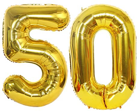 D2D | Party Balloon Zahl 50 XL in Gold - Größe: 80 cm - Folienballons - Zahlenballons - Geburtstagdeko - Goldene Hochzeit - Helium Ballons