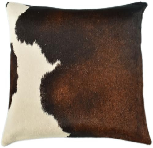 Kuhfelle Online & Nomad Echter Kuhfell Kissenbezug Braun Creme Weiß 50 x 50 cm– Beidseitig echtes Kuhfell – Luxus Dekokissen mit Reißverschluss – Handmade Patchwork Kissenhülle