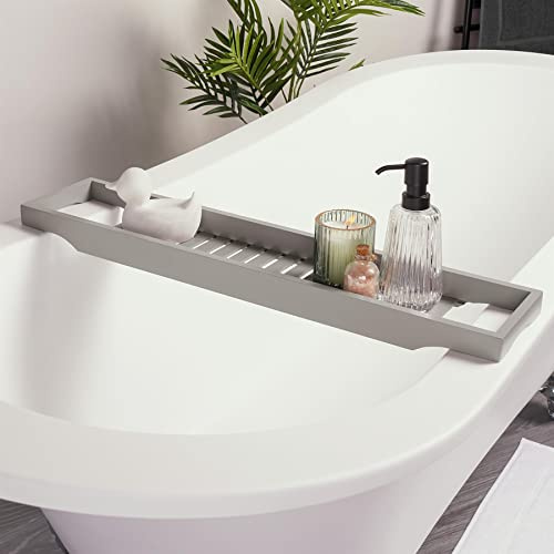 OHS Bath Tray, Bath Trays for Across the Bath Home Spa Board for Adults Bamboo Bathtub Tray Wooden Bathroom Accessories Caddy Trays Baths Rack for Candles Wine Glass Accessories, Charcoal Grey