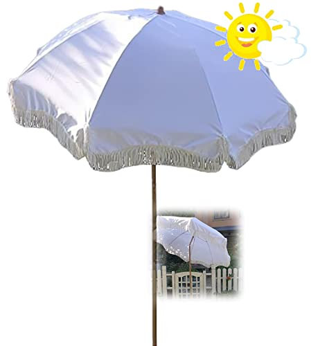 CHEVVY Garten Sonnenschirm Weiß Mit Quastenschirm, Outdoor Strandschirm - Ohne Fuß - Neigefunktion - Klappbar - Höhenverstellbar, Sonnenschutz - UV-beständig
