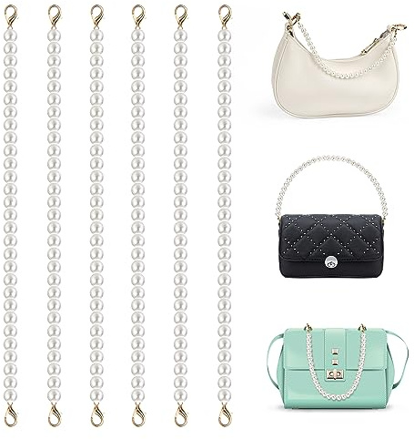 Heveer Perlen Kette Trageriemen 6 Stück Handtaschenkette Nachahmung Perle Schulterriemen Taschenkette Ersatz für Damen Tasche Geldbörse DIY 30cm